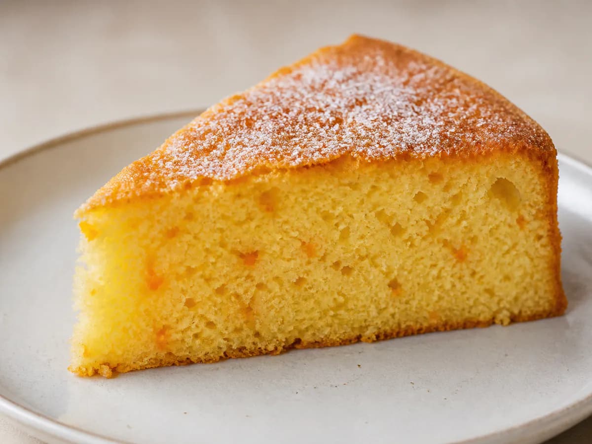 Pormenor de uma porção de Bolo Fofo de Laranja Medido em Chávenas