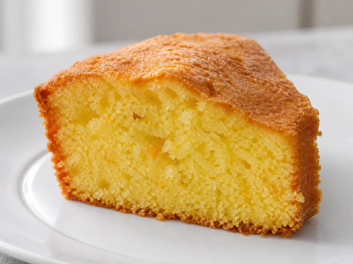 Pormenor de uma porção de Bolo Rico de Laranja