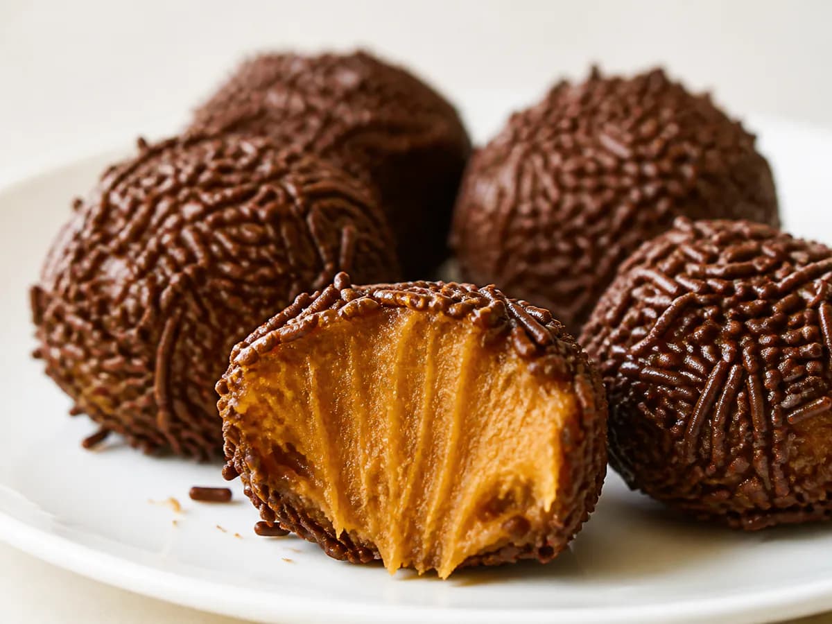 Pormenor de uma porção de Brigadeiros de Abóbora com Canela