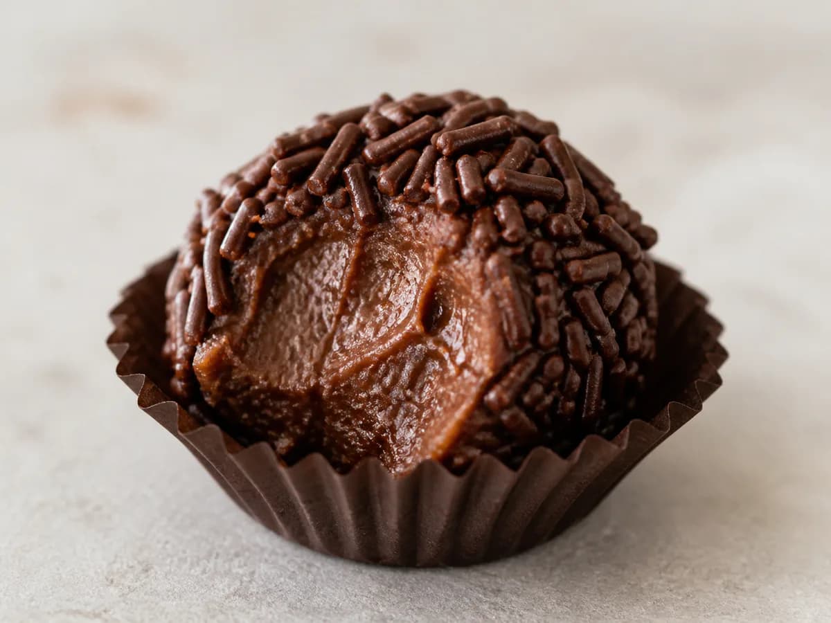 Pormenor de uma porção de Brigadeiros de Batata Doce Cremosos
