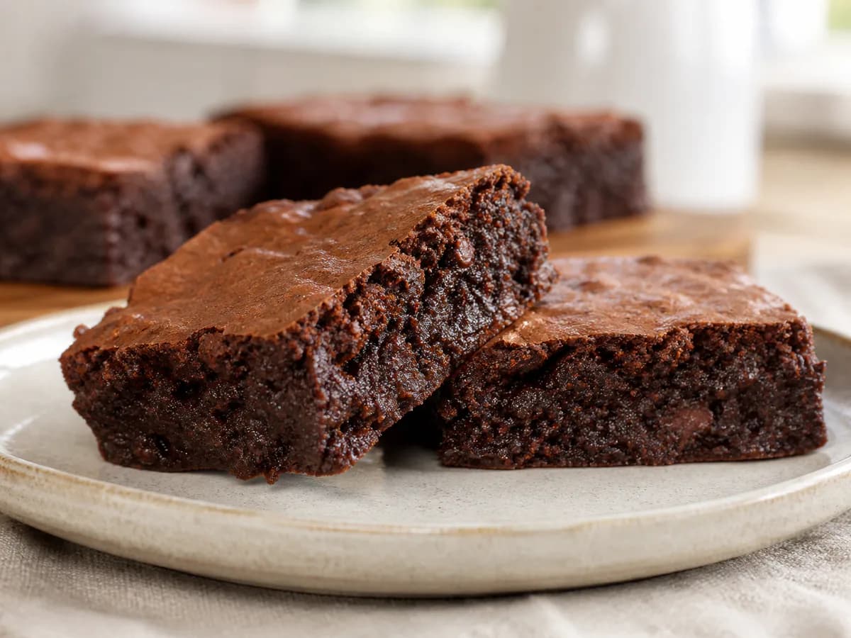 Pormenor de uma porção de Brownies de Batata Doce e Chocolate Negro
