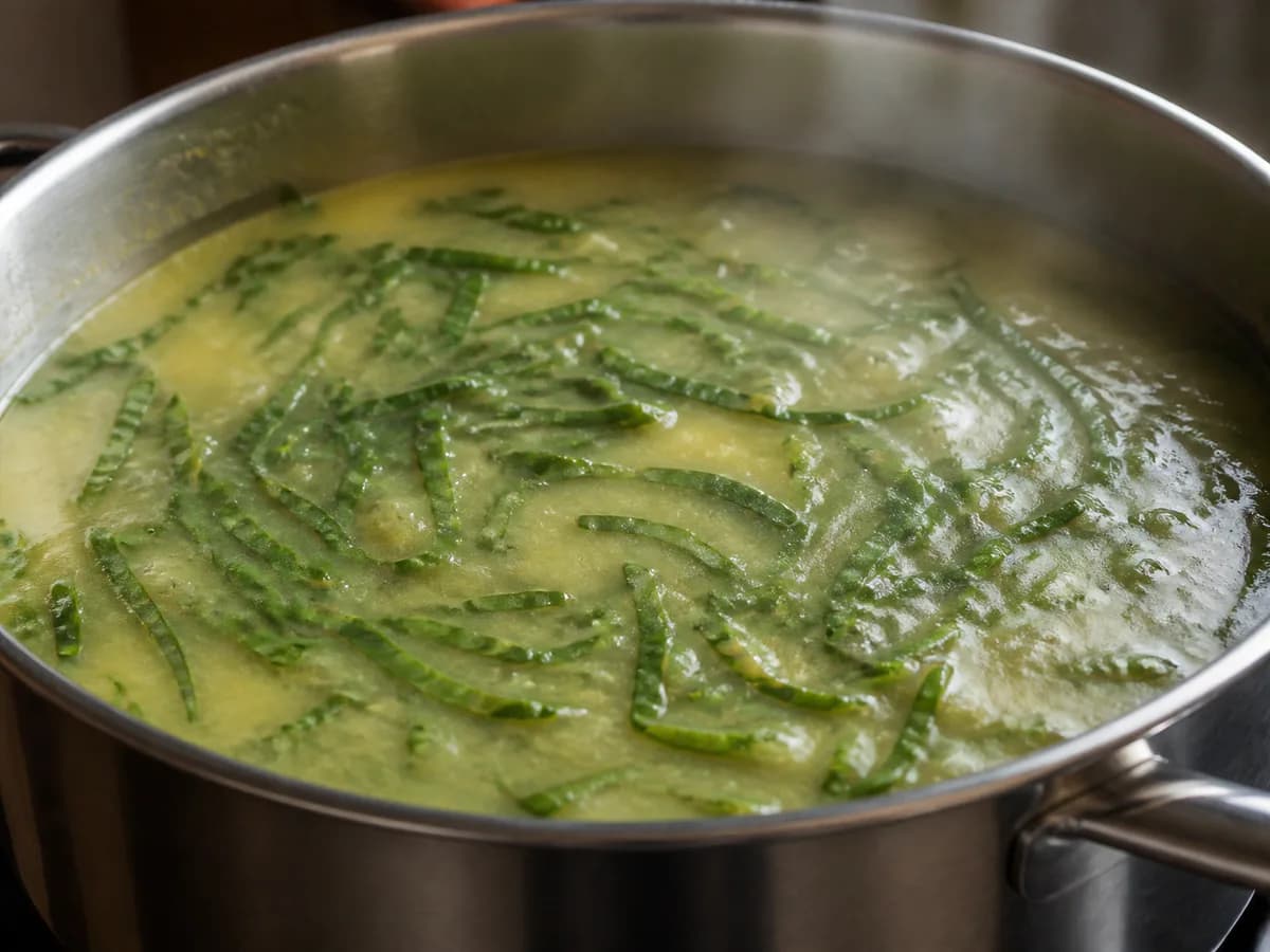Preparação de Caldo Verde da Aldeia durante a confeção