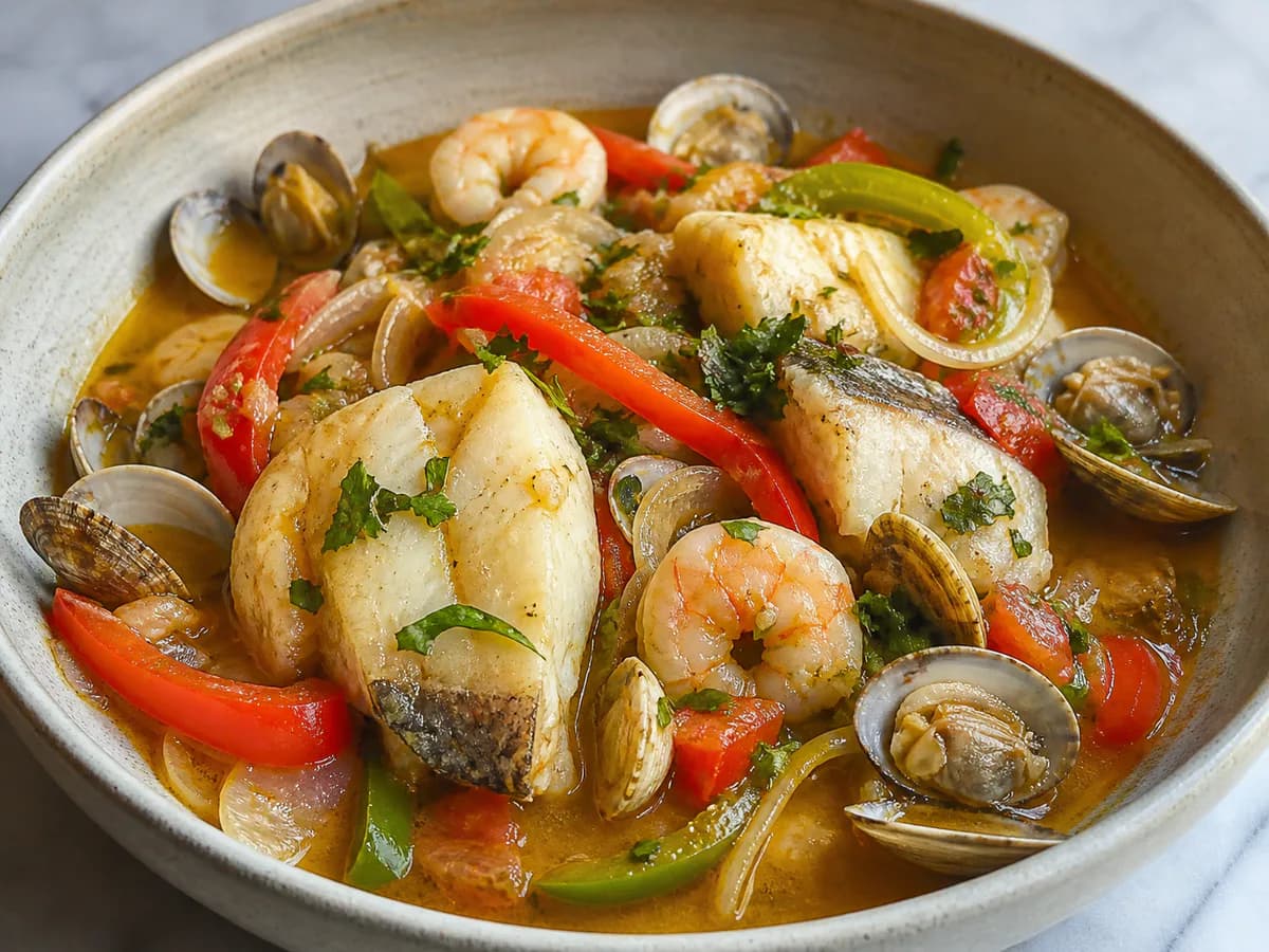 Pormenor de uma porção de Cataplana à Algarvia