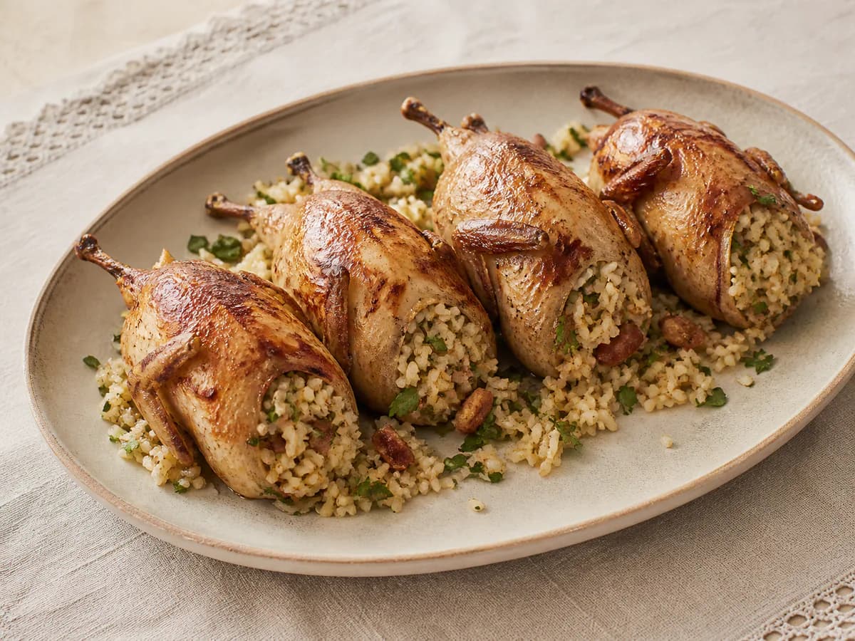 Codornizes Recheadas com Arroz e Ervas