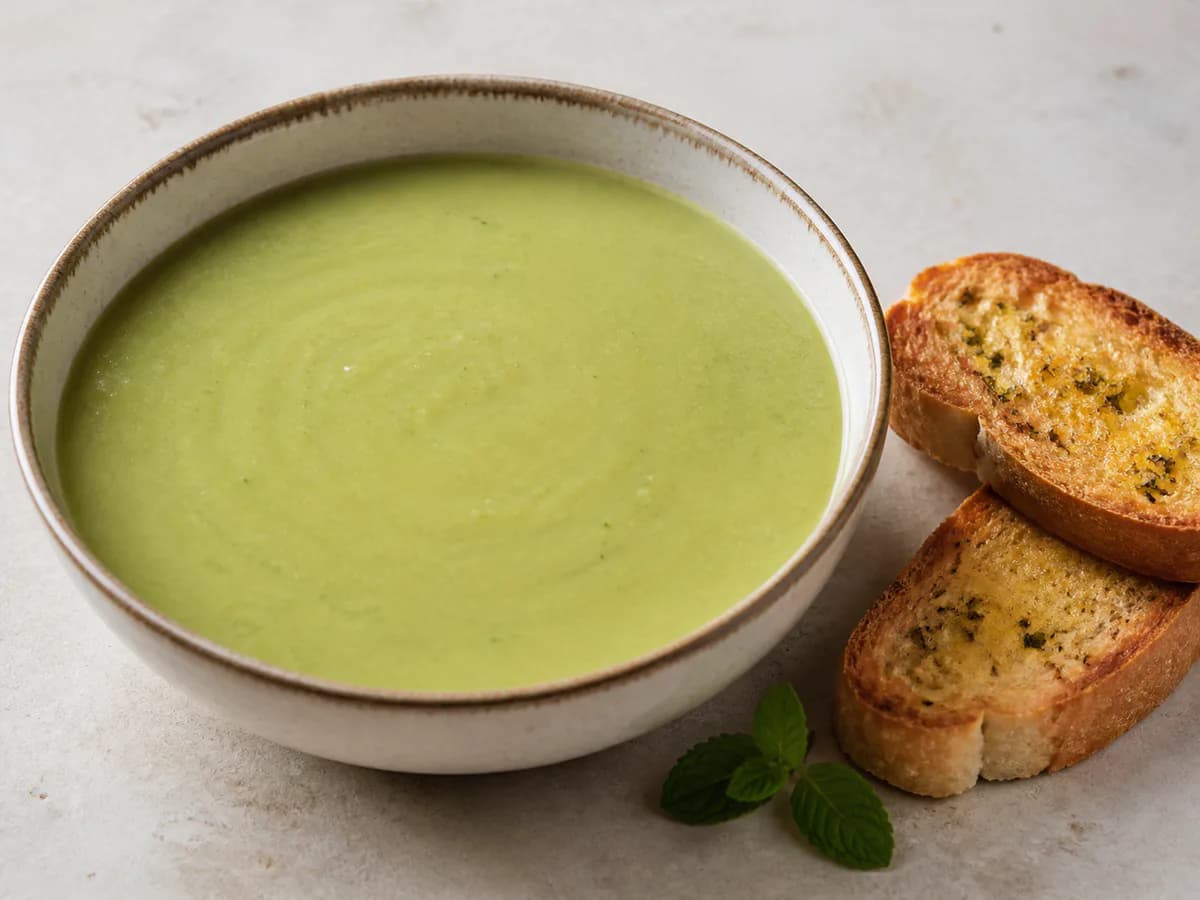 Pormenor de uma porção de Creme de Feijão Verde