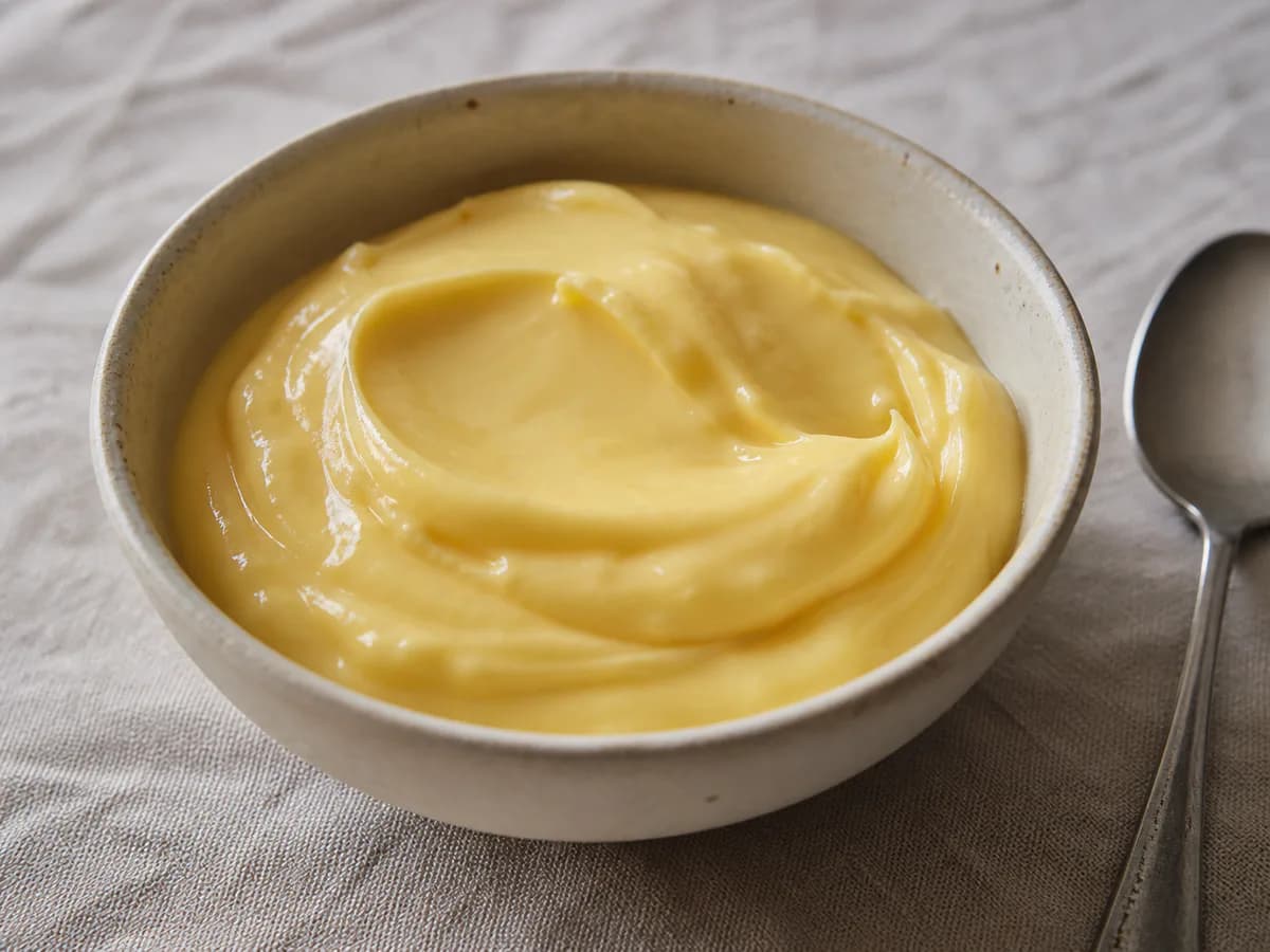 Pormenor de uma porção de Creme de Pasteleiro
