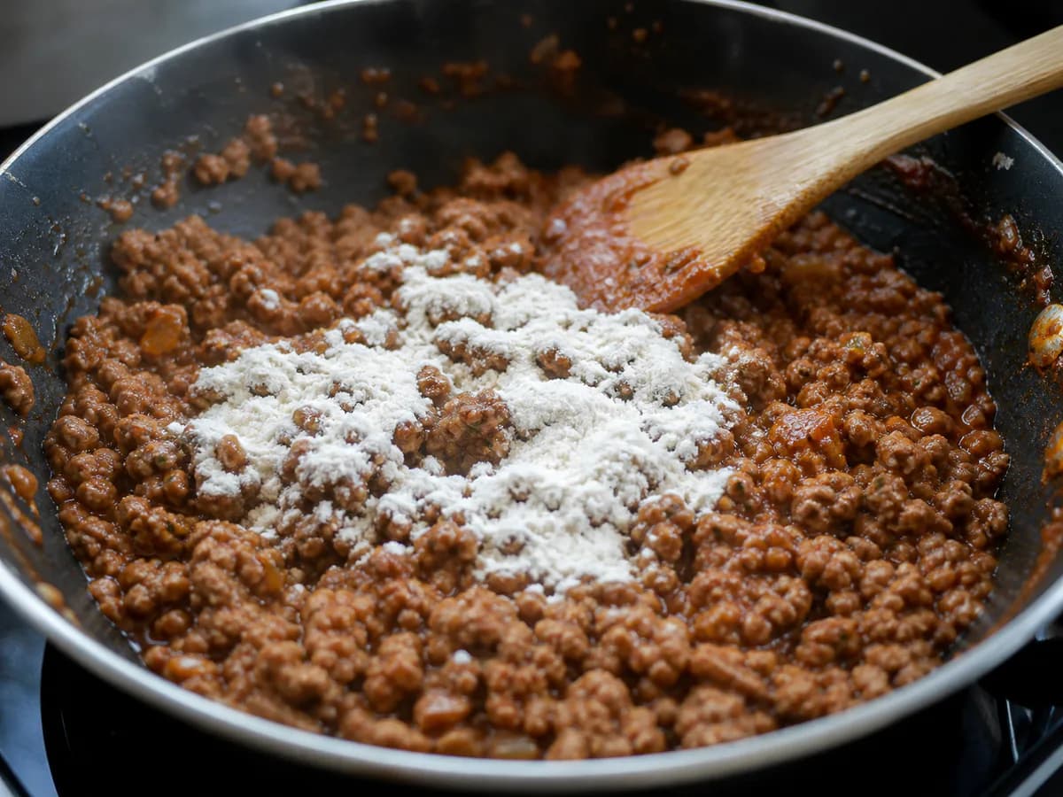 Preparação de Empadas de Batata Doce com Carne Picada durante a confeção