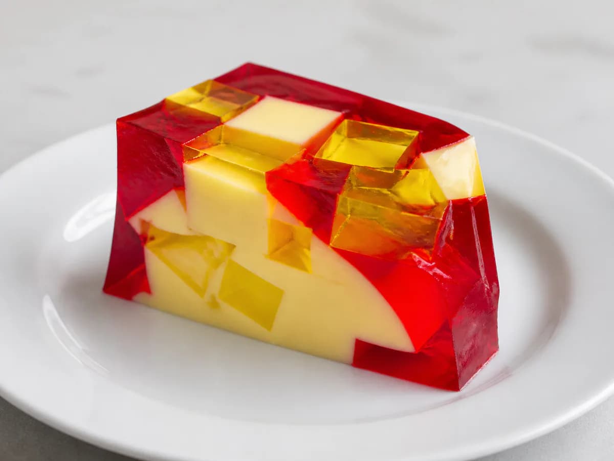 Pormenor de uma porção de Gelatinas Bicolor Refrescantes