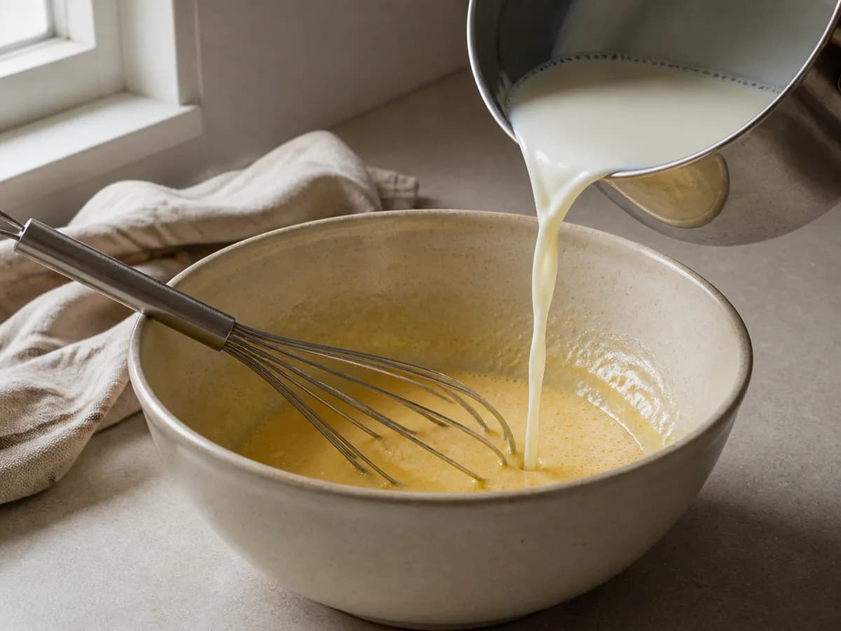 Preparação de Leite Creme Rápido durante a confeção