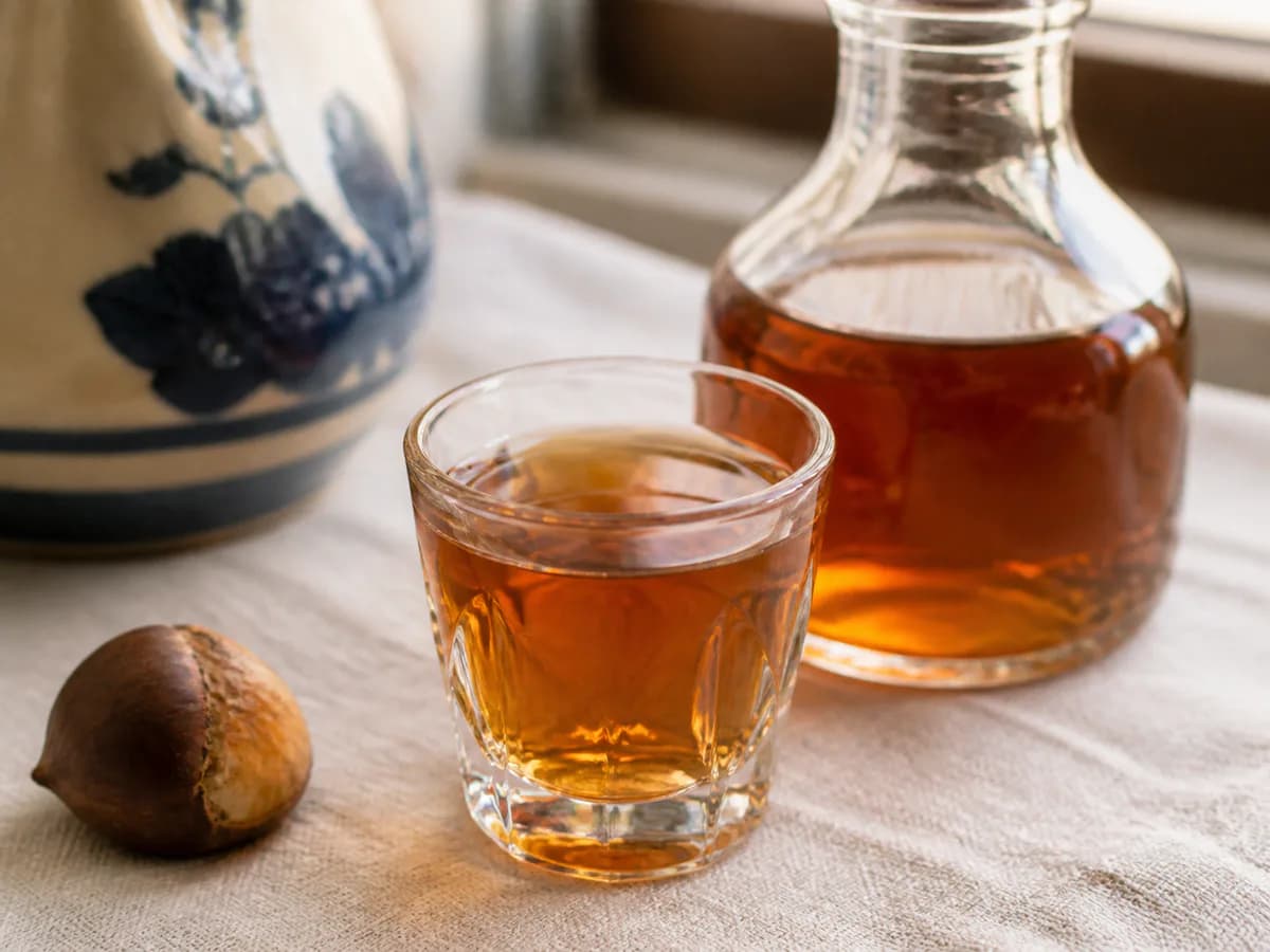Pormenor de uma porção de Licor de Castanhas