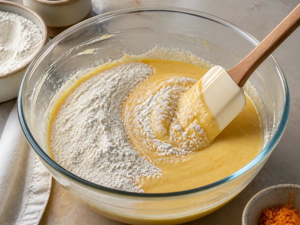 Preparação de Melhor Bolo de Laranja Húmido durante a confeção