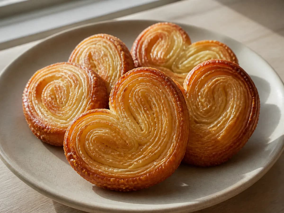 Pormenor de uma porção de Mini Palmiers Doces