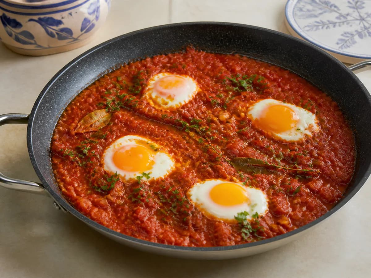 Molho de Tomate com Ovos Escalfados