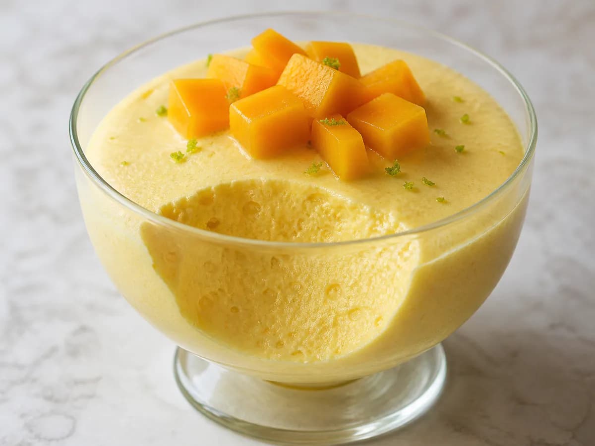 Pormenor de uma porção de Mousse de Manga Leve 2