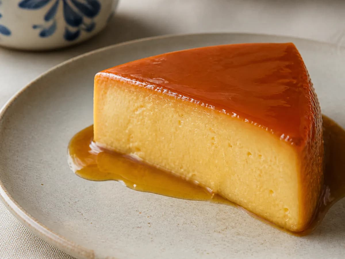 Pormenor de uma porção de Mousse Pudim de Maracujá