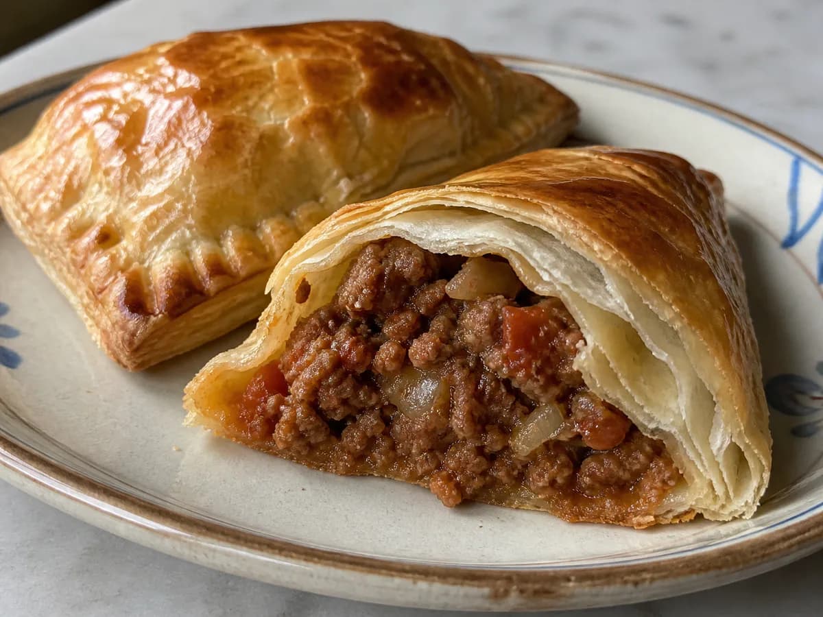 Pormenor de uma porção de Pastéis de Carne à Portuguesa