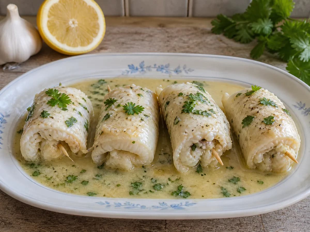Peixe Enrolado com Molho de Limão e Ervas