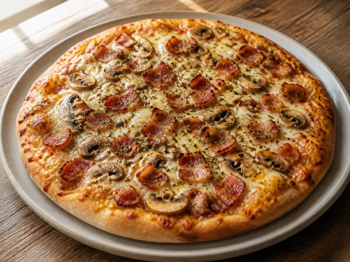 Pizza de Bacon e Cogumelos