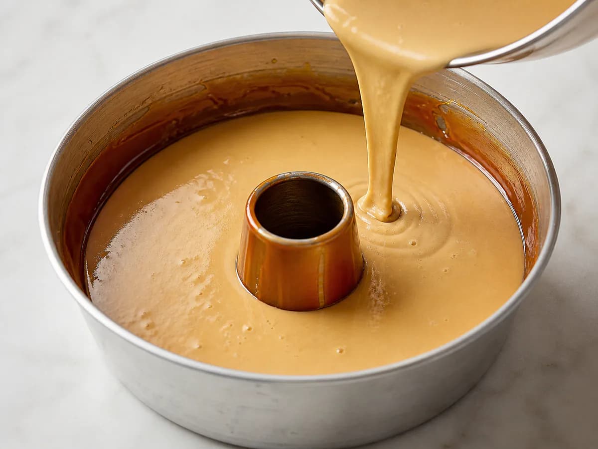 Preparação de Pudim de Doce de Leite Cremoso durante a confeção