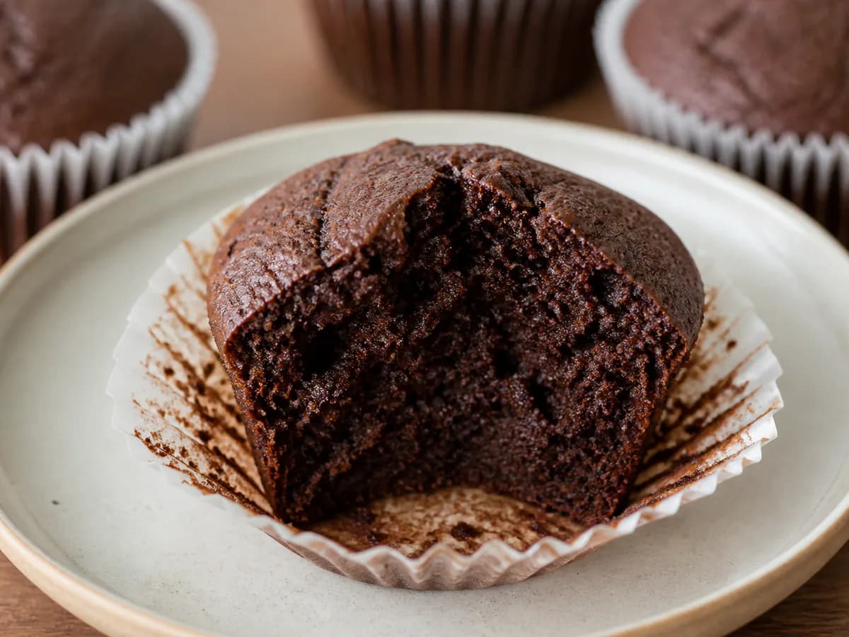 Pormenor de uma porção de Queques de Chocolate Fofinhos