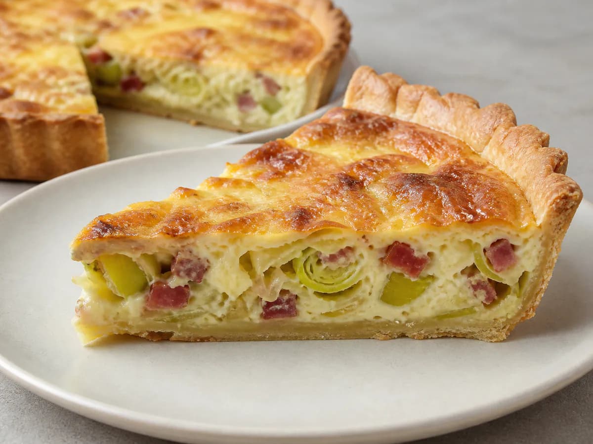 Pormenor de uma porção de Quiche de Alho Francês