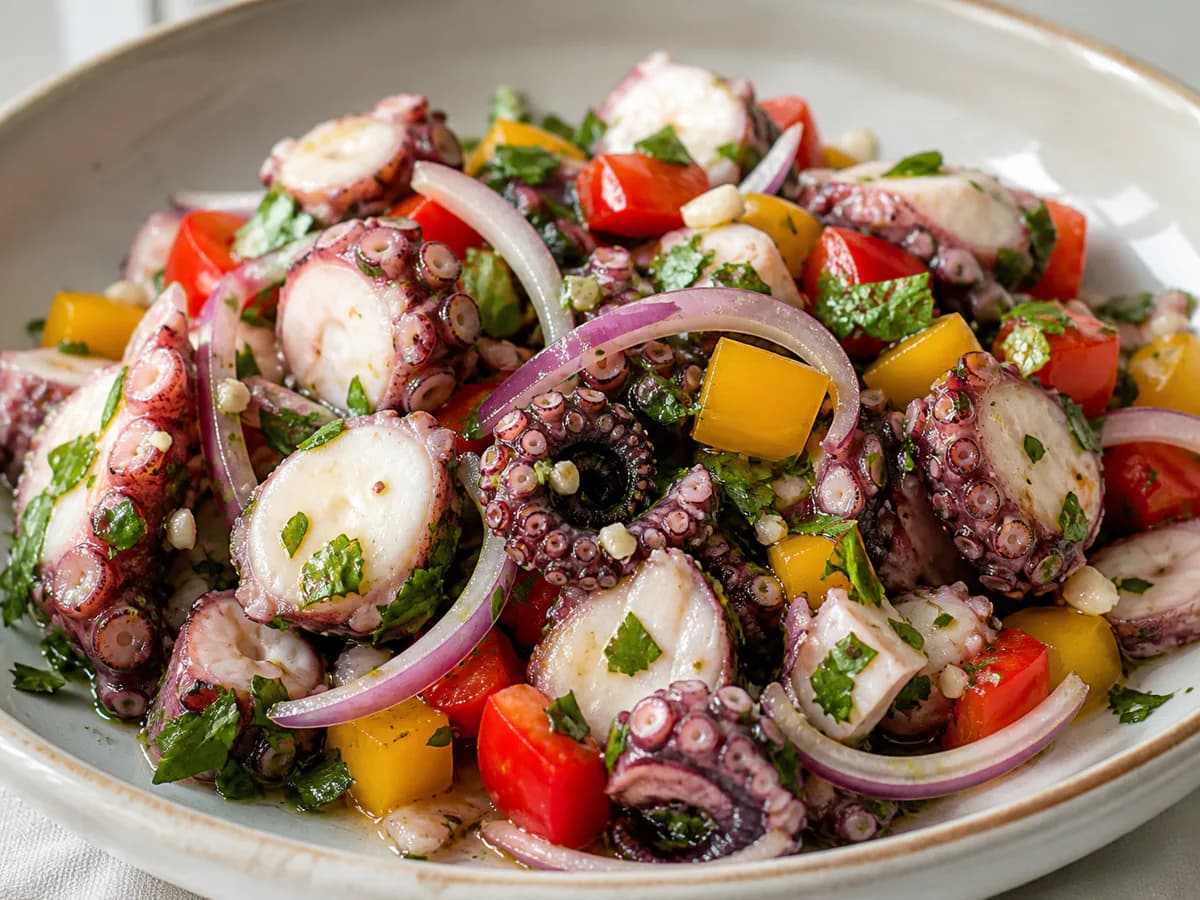 Pormenor de uma porção de Salada de Polvo à Portuguesa