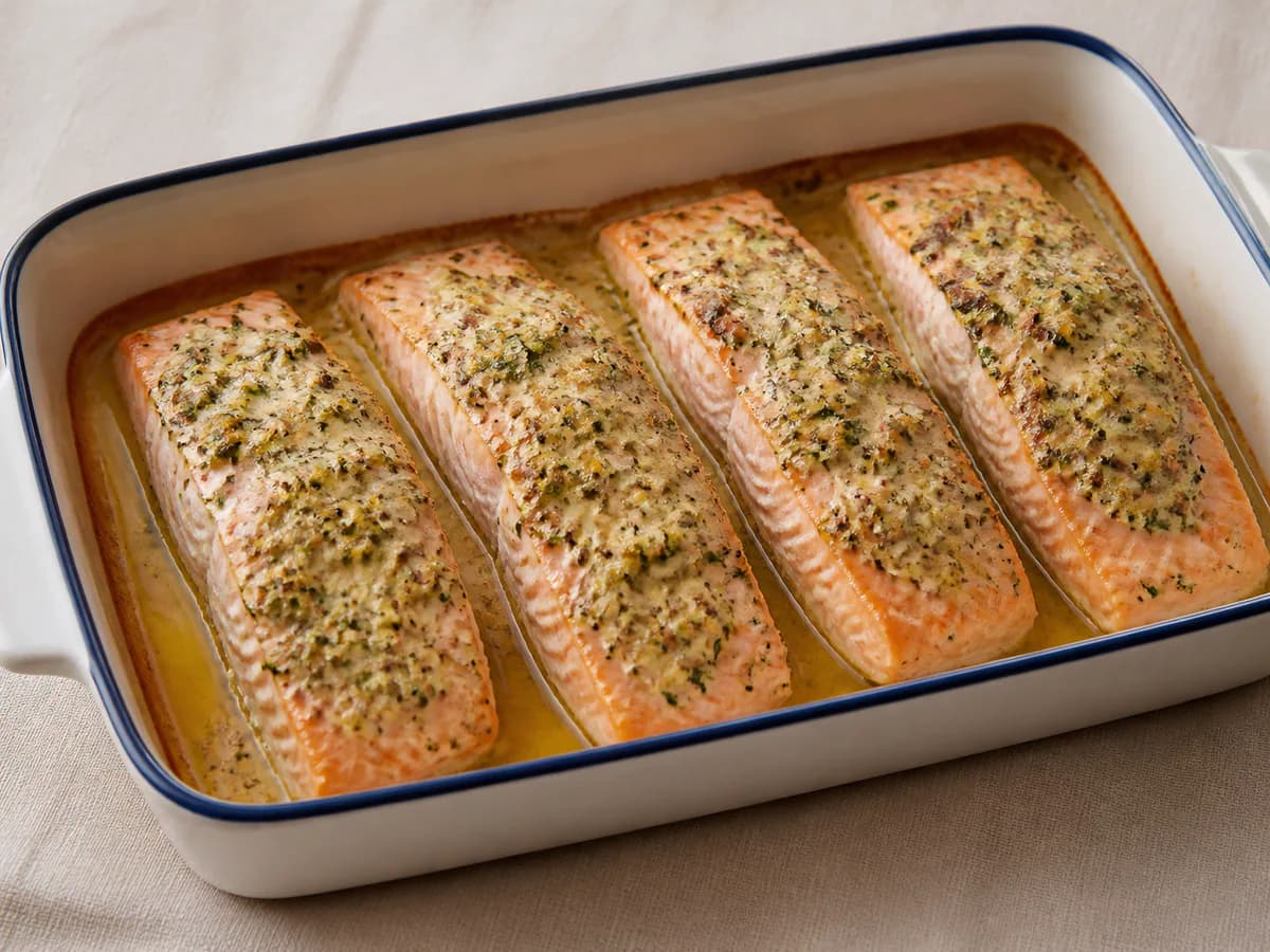 Salmão no Forno com Mostarda e Ervas Aromáticas