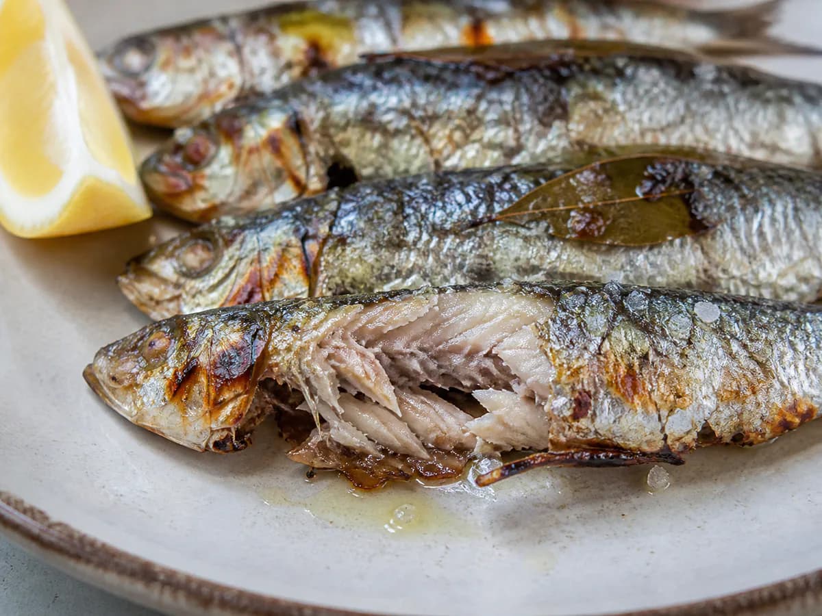 Pormenor de uma porção de Sardinhas Assadas No Forno
