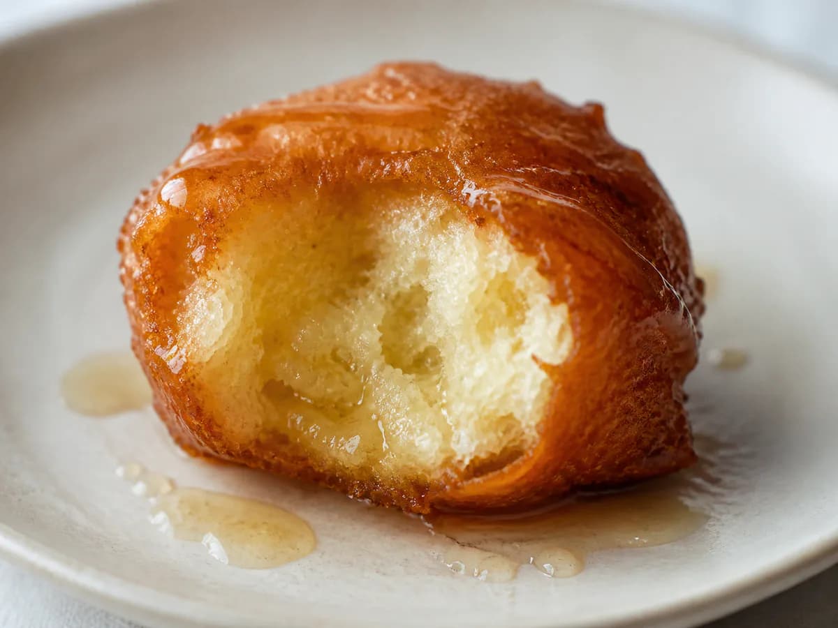 Pormenor de uma porção de Sonhos com Calda de Açúcar