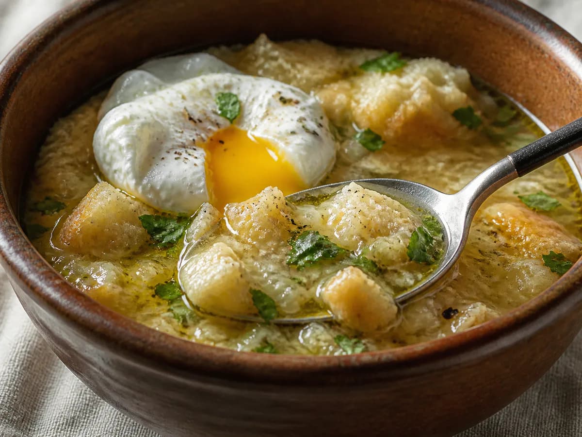 Pormenor de uma porção de Sopa Alentejana