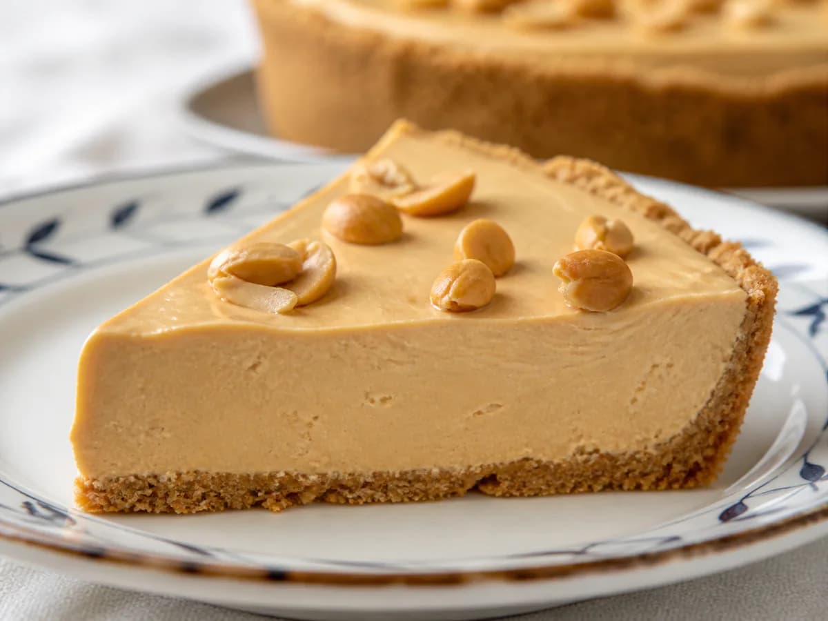 Pormenor de uma porção de Tarte de Amendoim Cremosa