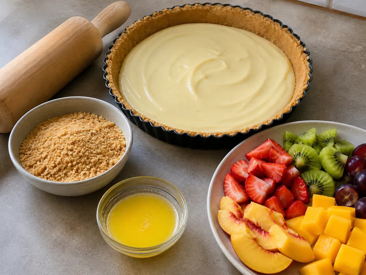 Preparação de Tarte de Fruta Variada durante a confeção