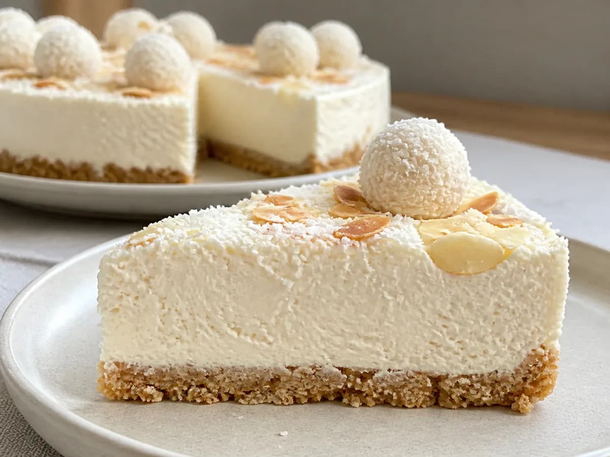 Pormenor de uma porção de Tarte Raffaello Cremosa
