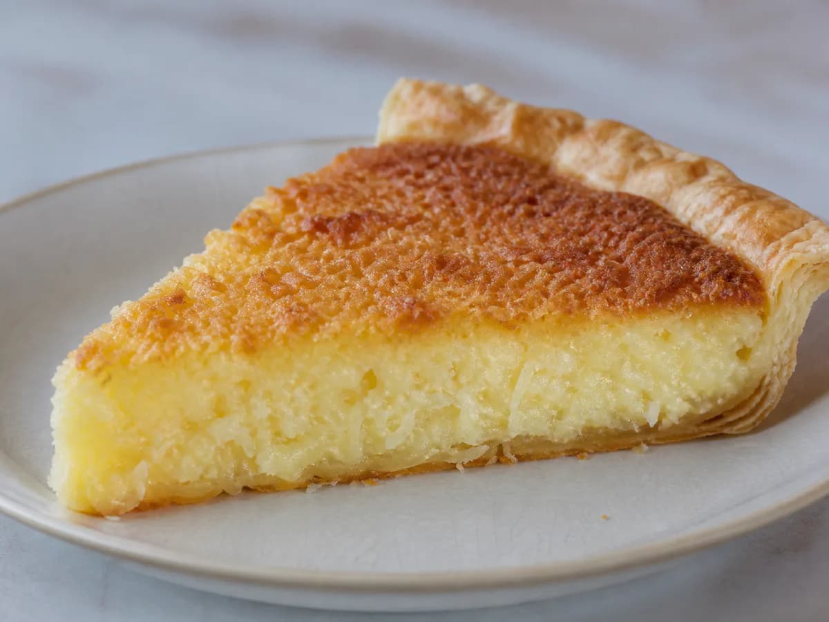 Pormenor de uma porção de Tarte Rápida de Coco