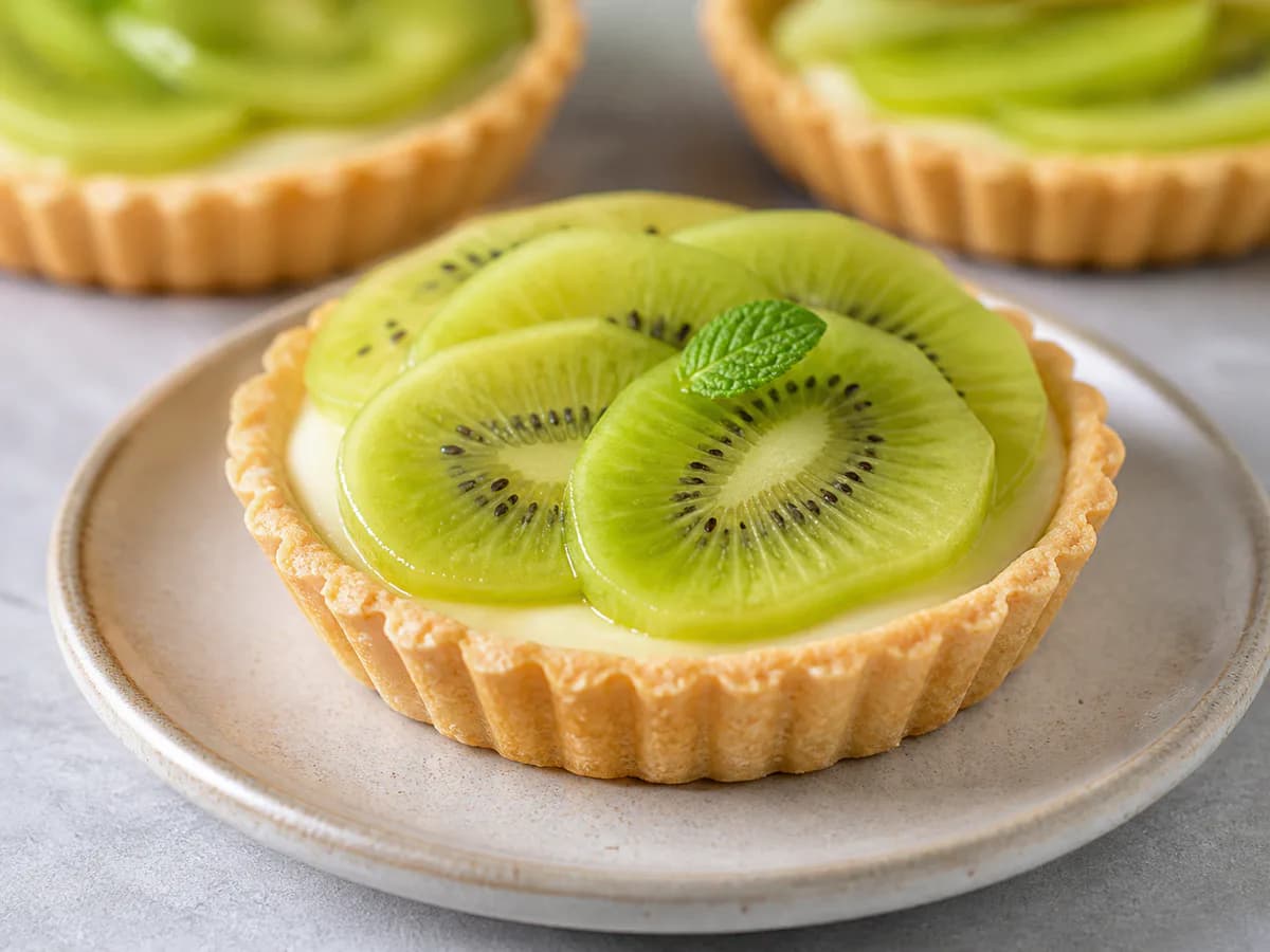 Pormenor de uma porção de Tarteletes de Kiwi Deliciosas