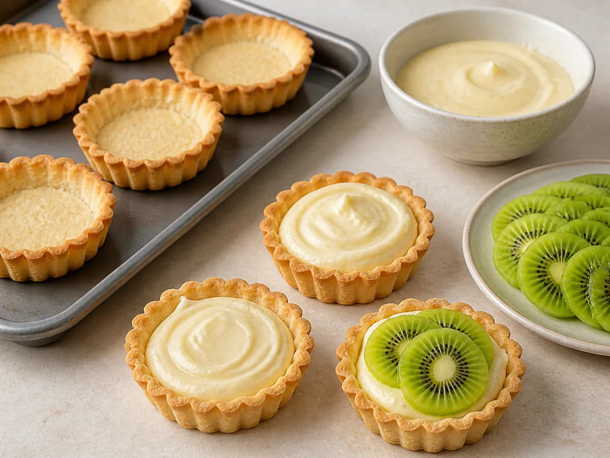 Preparação de Tarteletes de Kiwi Deliciosas durante a confeção