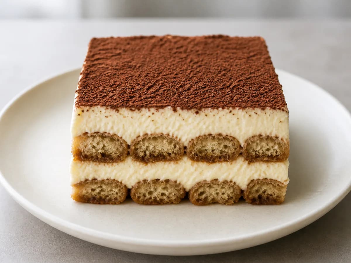 Pormenor de uma porção de Tiramisu Rápido com Mascarpone e Café