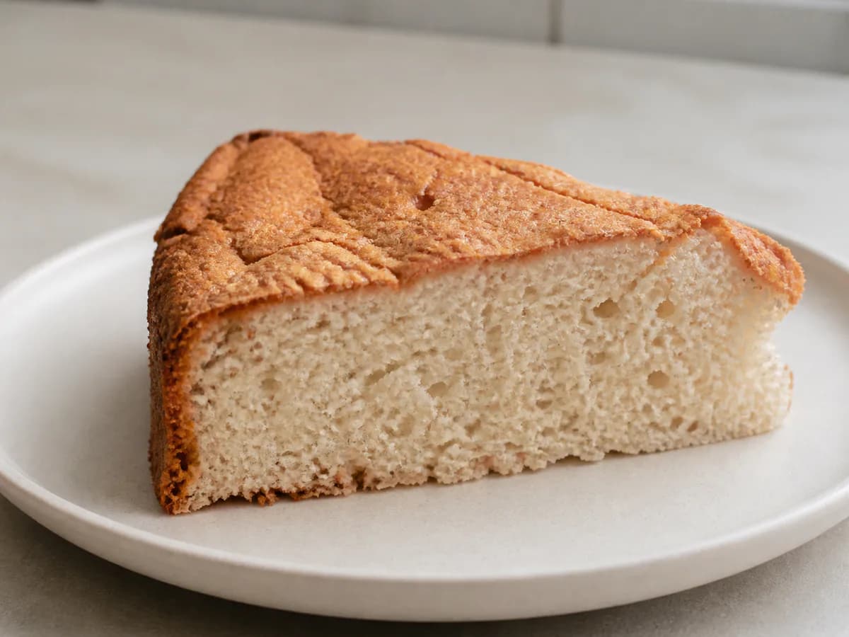 Pormenor de uma porção de Torta de Claras com Canela