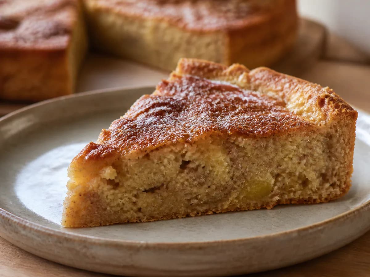 Pormenor de uma porção de Torta Rústica de Banana e Canela