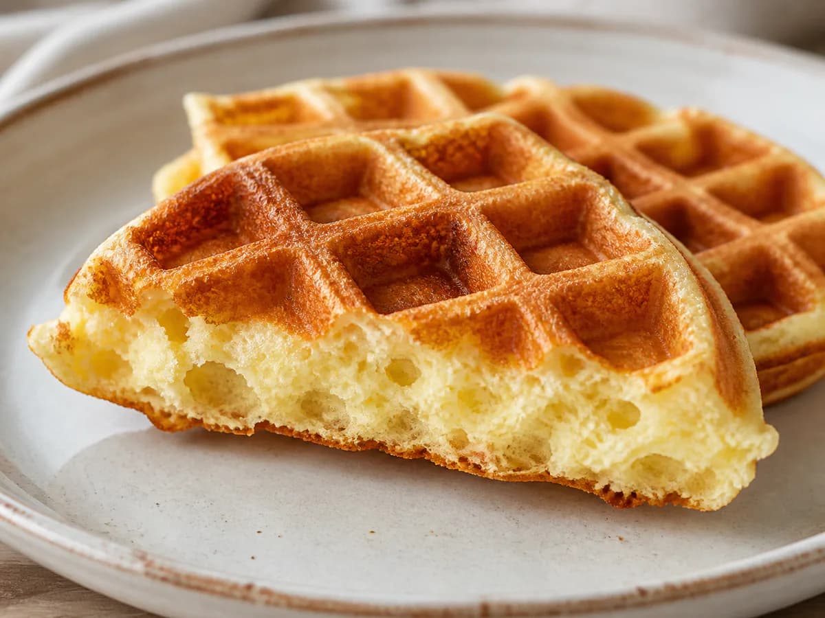 Pormenor de uma porção de Waffles Caseiros Fofos e Crocantes