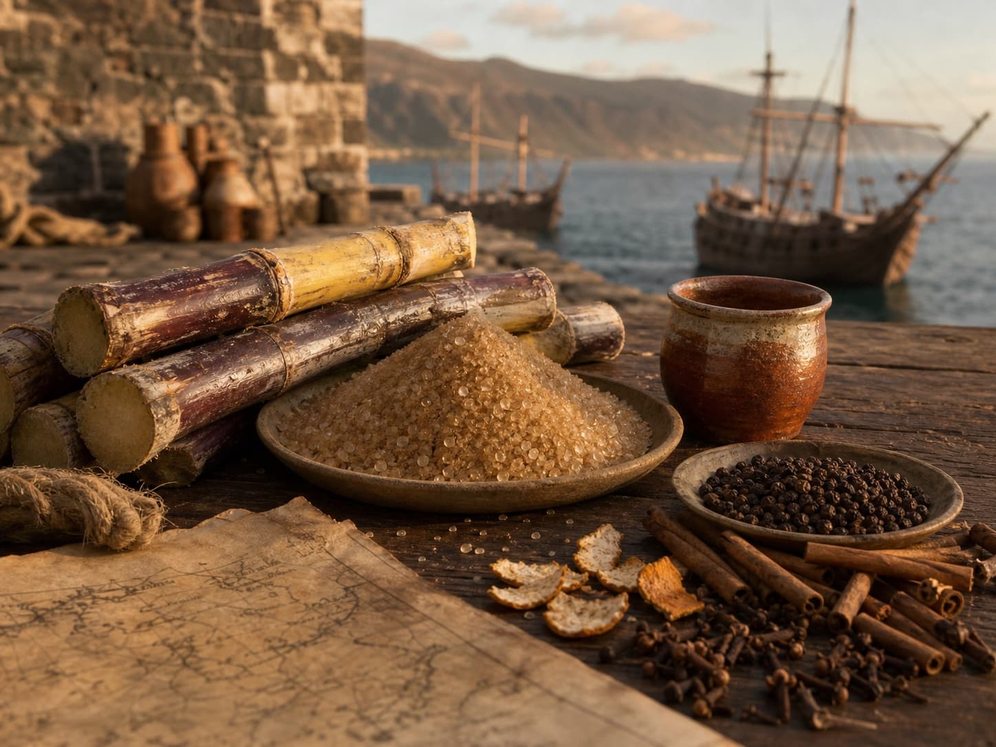 Cana-de-açúcar, açúcar e especiarias num porto atlântico dos séculos XV e XVI