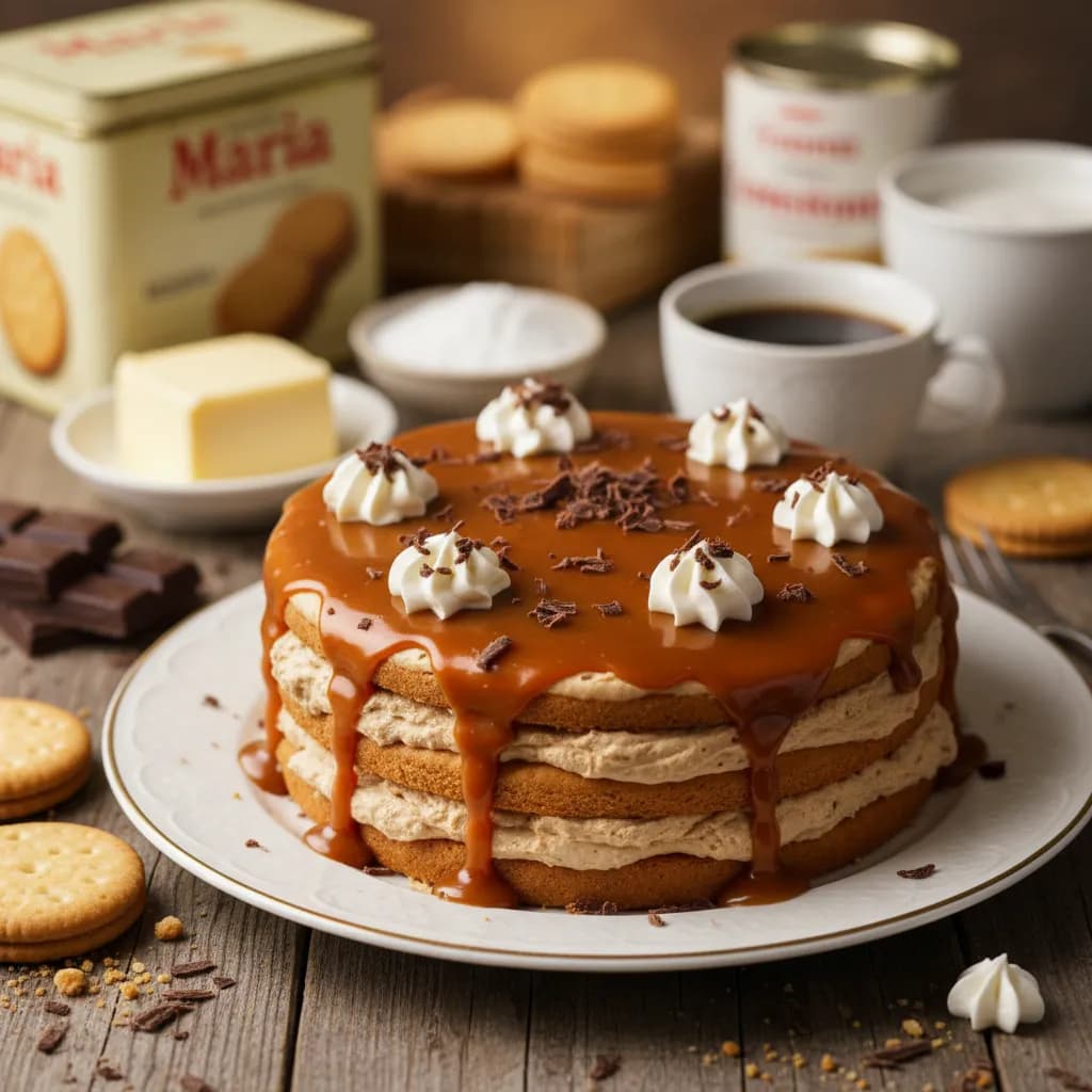 Bolo de Bolacha com Cobertura de Caramelo