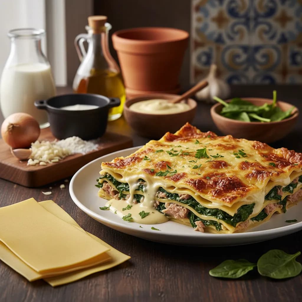 Lasanha de Atum com Espinafres e Bechamel