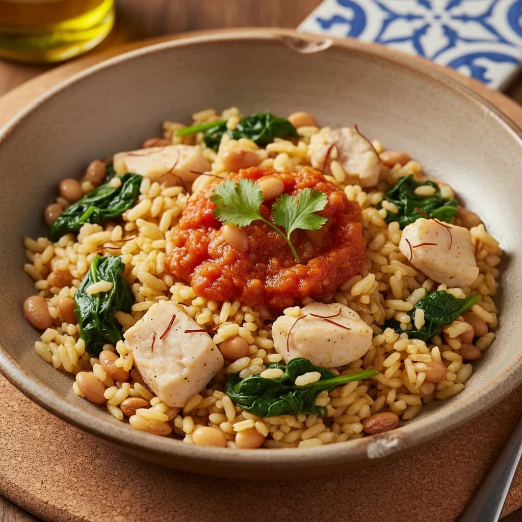 Arroz de Peixe com Espinafres e Feijão Frade
