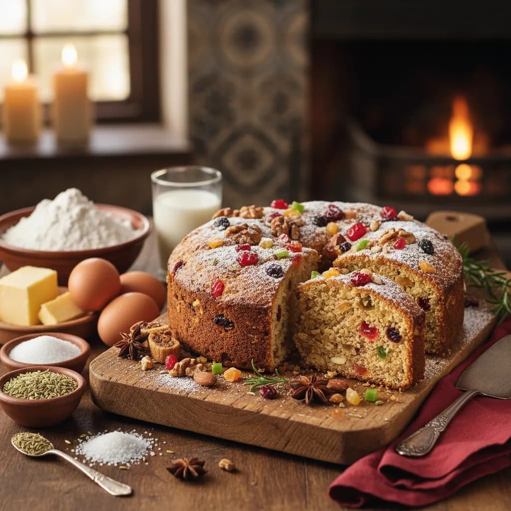 Bolo de Natal com Erva Doce, Frutos Secos e Fruta Cristalizada