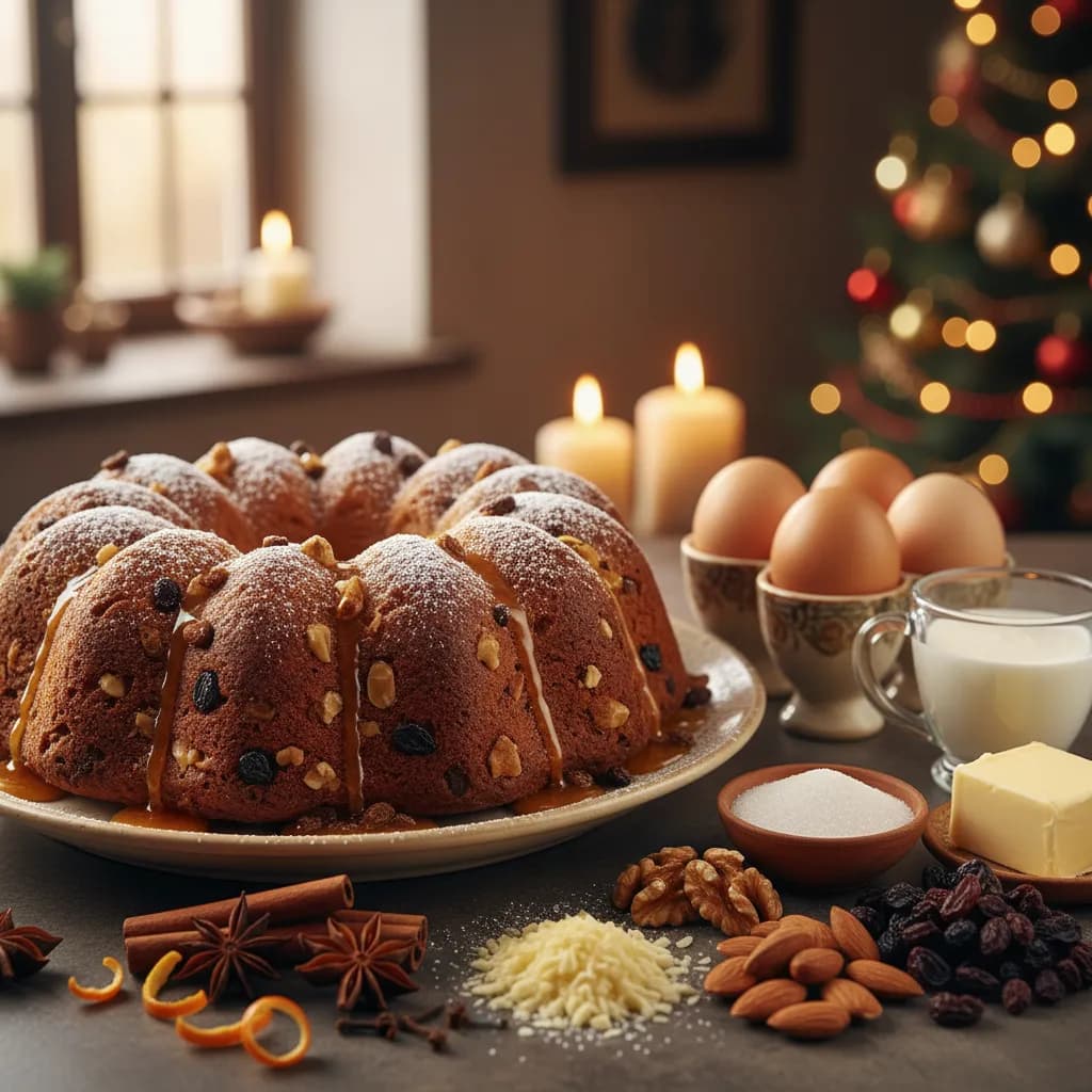 Bolo Coroa de Natal com Frutos Secos e Especiarias
