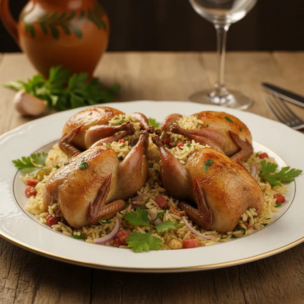 Codornizes Recheadas com Arroz e Ervas