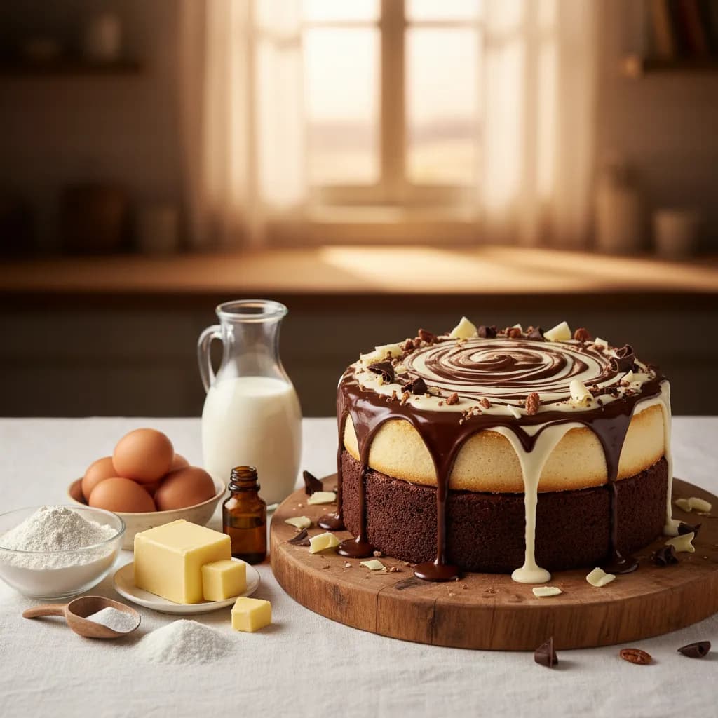 Bolo de Duas Camadas com Chocolate e Baunilha