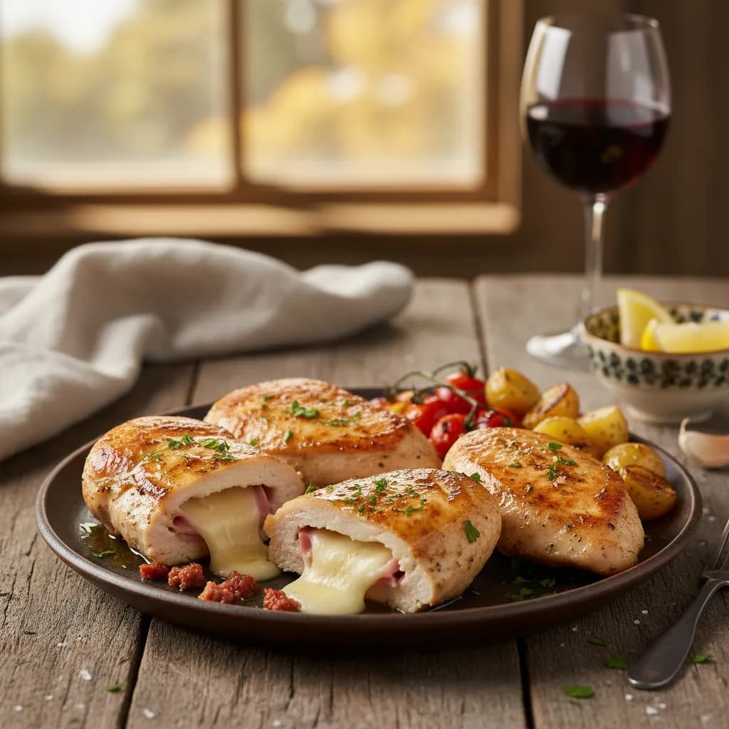 Frango Recheado com Queijo, Fiambre e Chouriço