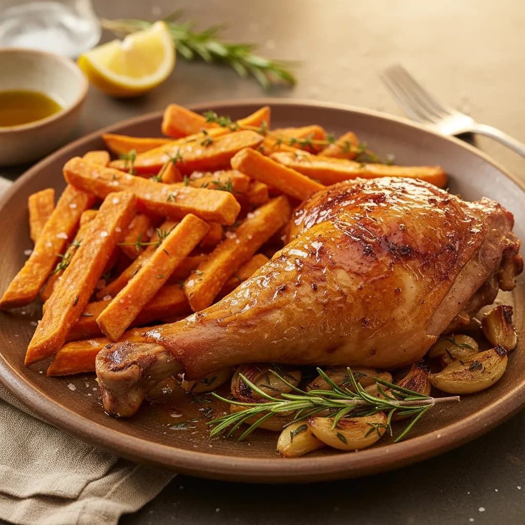 Perna de Peru no Forno com Batata Doce Frita